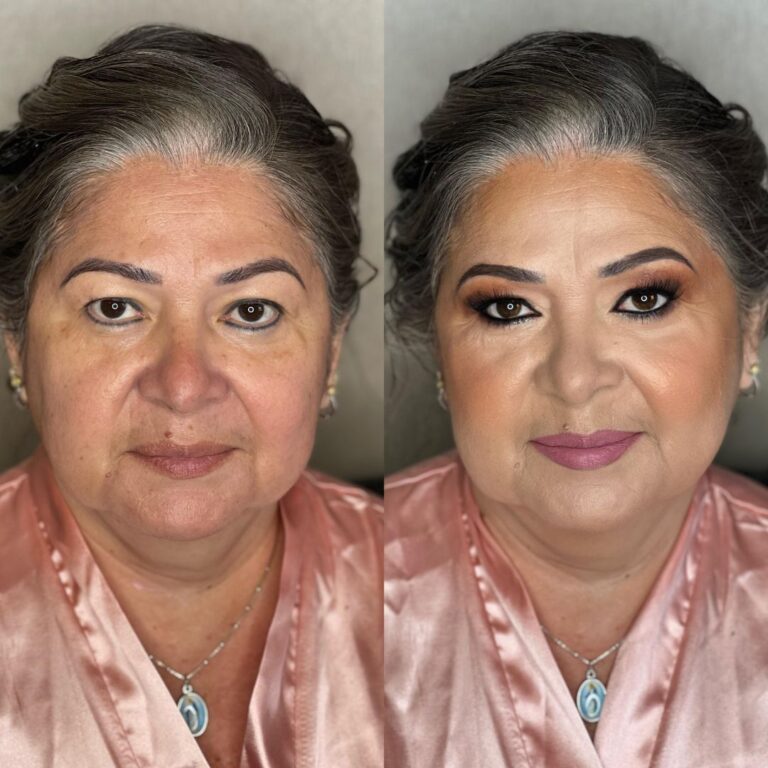 Antes y después de maquillaje profesional para evento realizado por Noa López en Madrid.
