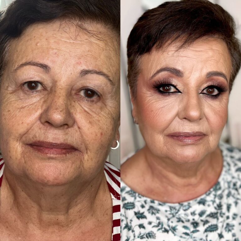 Antes y después de maquillaje profesional para evento realizado por Noa López en Madrid.