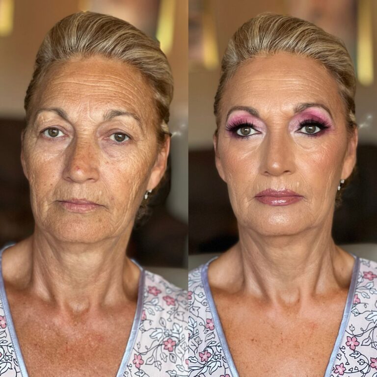 Antes y después de maquillaje profesional para evento realizado por Noa López en Madrid.