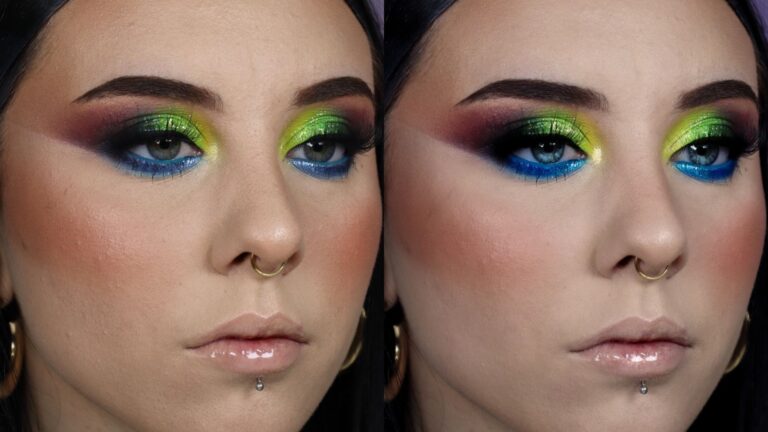 Antes y después de maquillaje profesional para el curso fotografía y vídeo para maquilladores realizado por Noa López online.