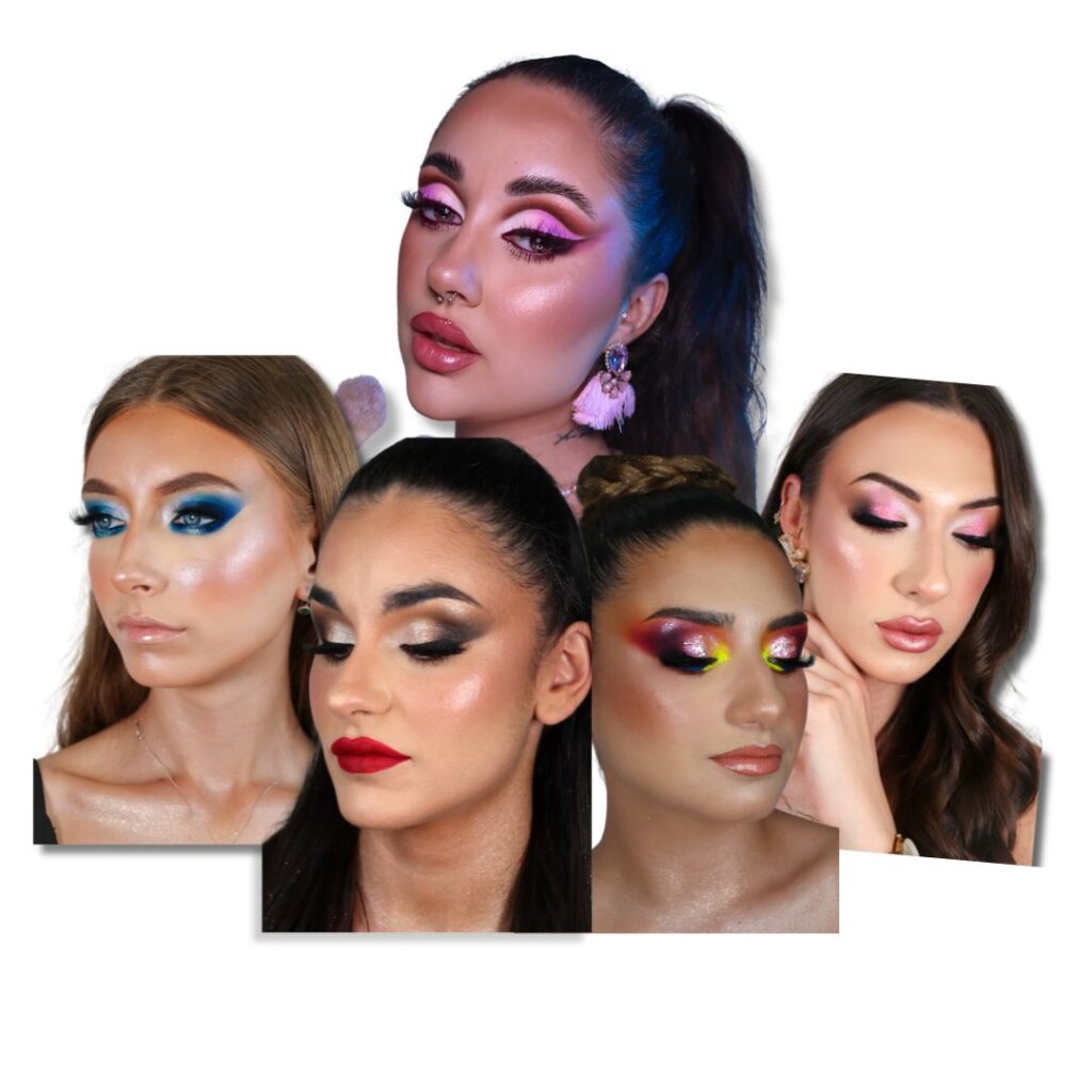 En esta imagen se ve un recopilatorio de los maquillajes del curso 4 técnicas 1.0 de Noa López