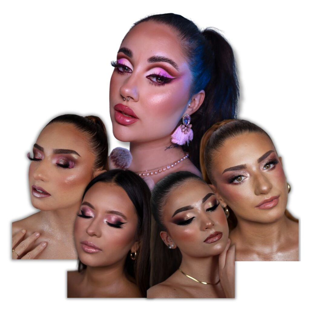 En esta imagen se ve un recopilatorio de los maquillajes del curso 4 técnicas 2.0 de Noa López