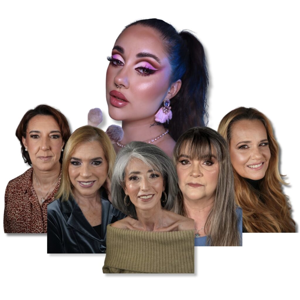 En esta imagen se ve un recopilatorio de los maquillajes del curso de piel madura de Noa López