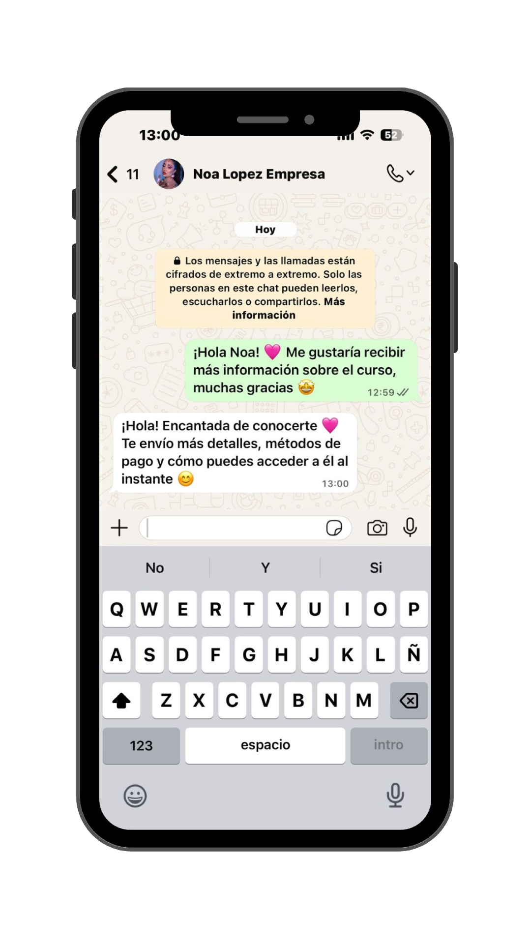 En esta imagen se ve un texto demostrativo sobre cómo apuntarse al curso online de Noa López