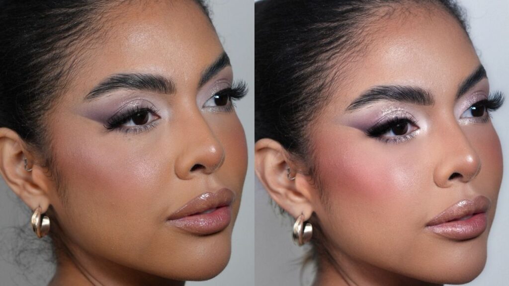 Antes y después de maquillaje profesional para el curso fotografía y vídeo para maquilladores realizado por Noa López online.